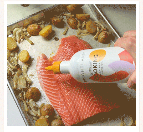 A video of Everyday Cooking Oil being drizzled over salmon A video of Everyday Cooking Oil being drizzled over salmon