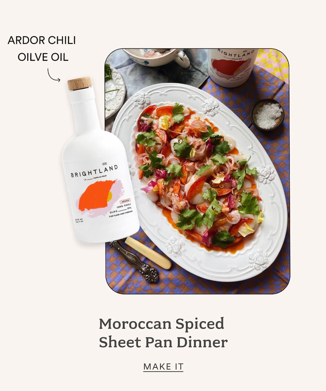 Moroccan Spiced Sheet Pan Dinner made with Ardor Chili Oil Moroccan Spiced Sheet Pan Dinner made with Ardor Chili Oil