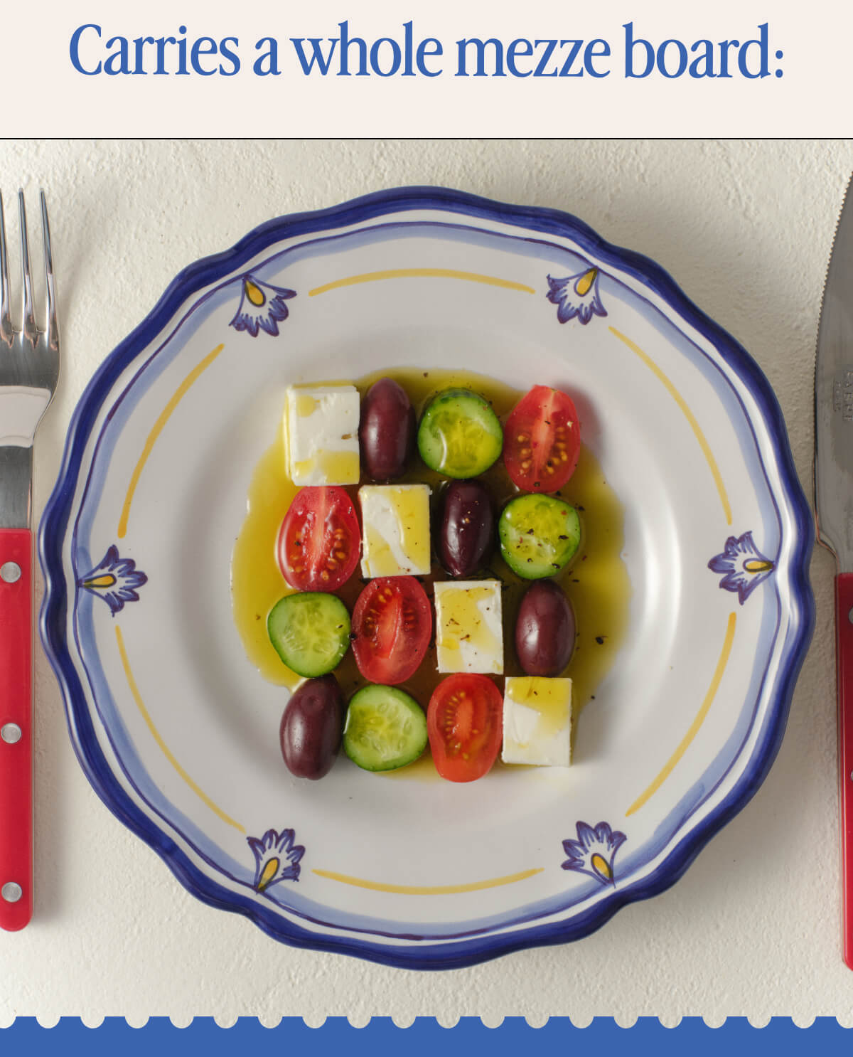 Carries a whole mezze board: