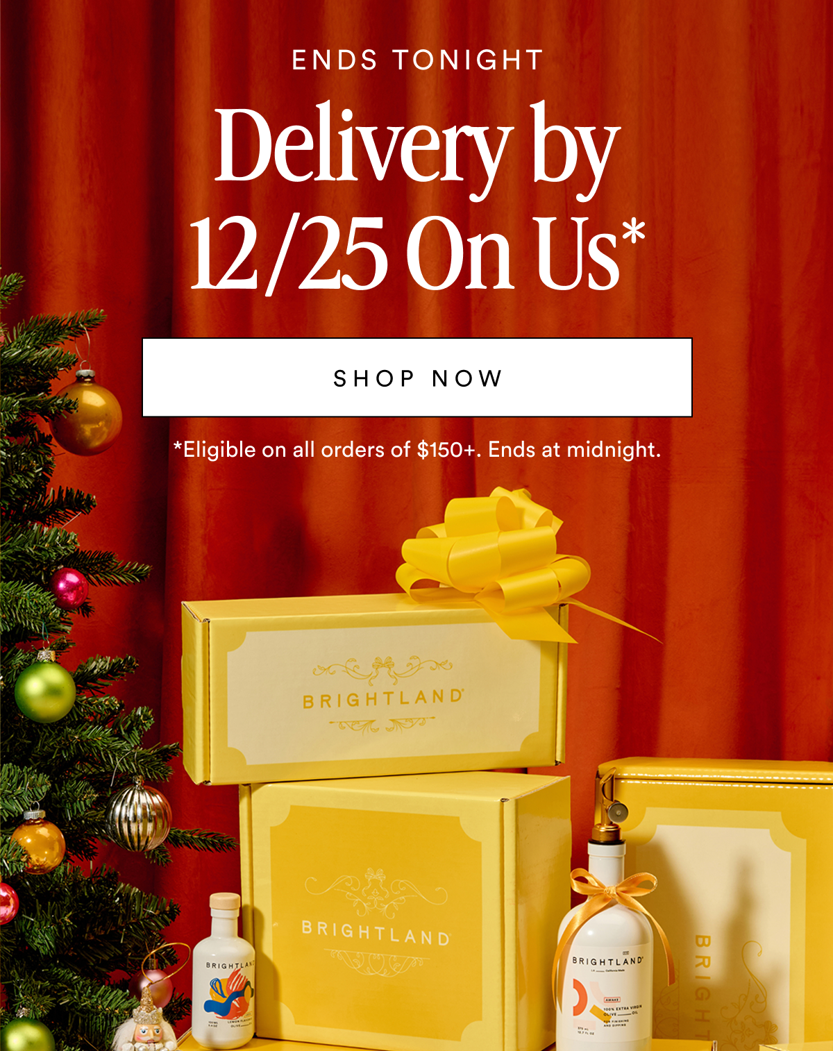ENDS TONIGHT Delivery by 12/25 On Us* SHOP NOW *Eligible on all orders of $150+. Ends at midnight.