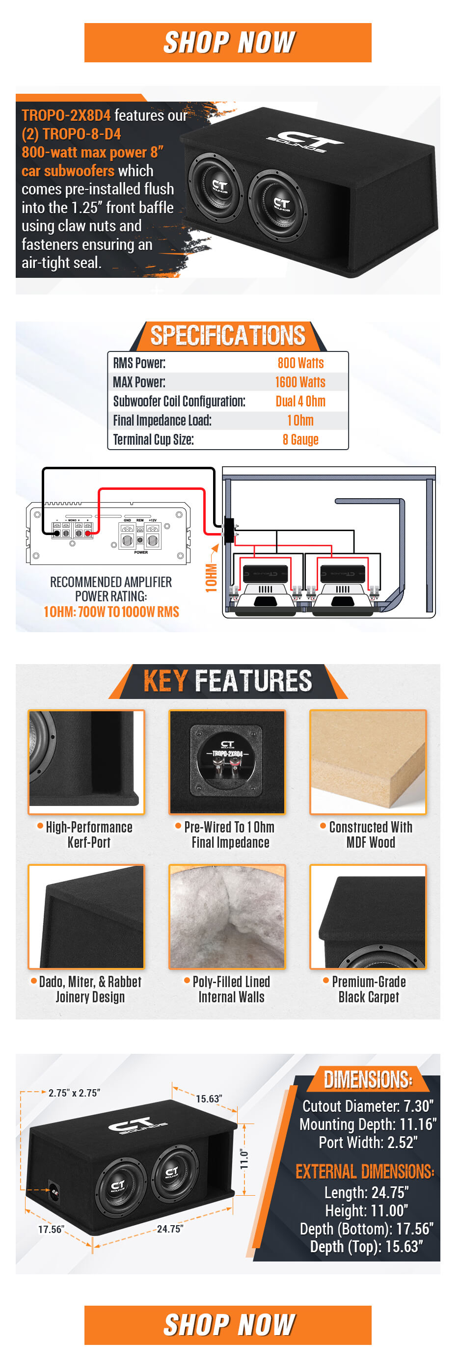 AllNew Dual 8” Loaded Subwoofer Enclosure CT Sounds