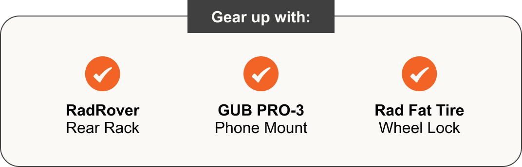 Gear Up With: RadRover Rear Rack, GUB PRO-3 Phone Mount, Rad Fat Tire Wheel Lock