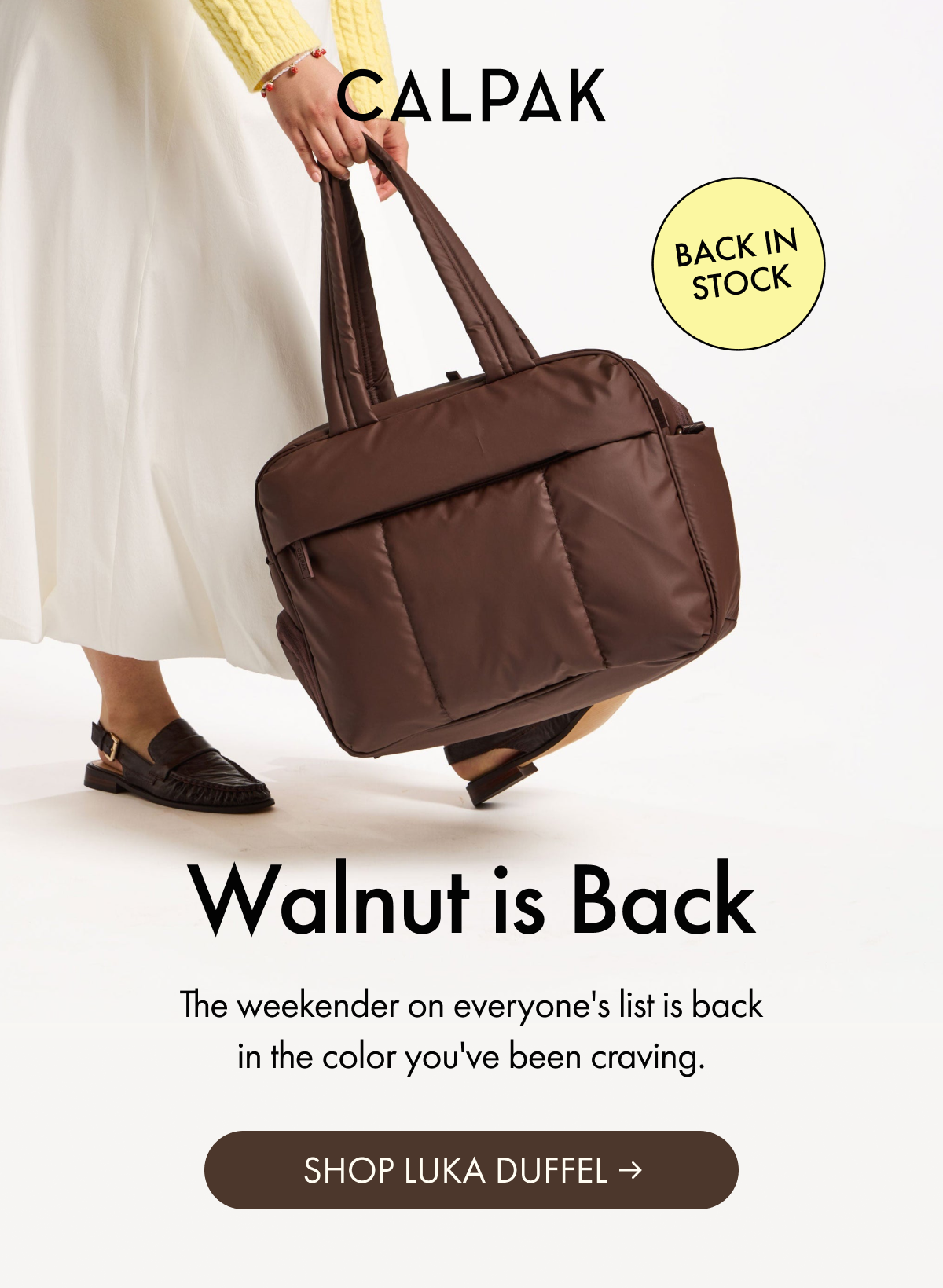 CALPAK | BACK IN STOCK | Walnut is Back | The weekender on everyone's list is back in the color you've been craving. | SHOP LUKA DUFFEL