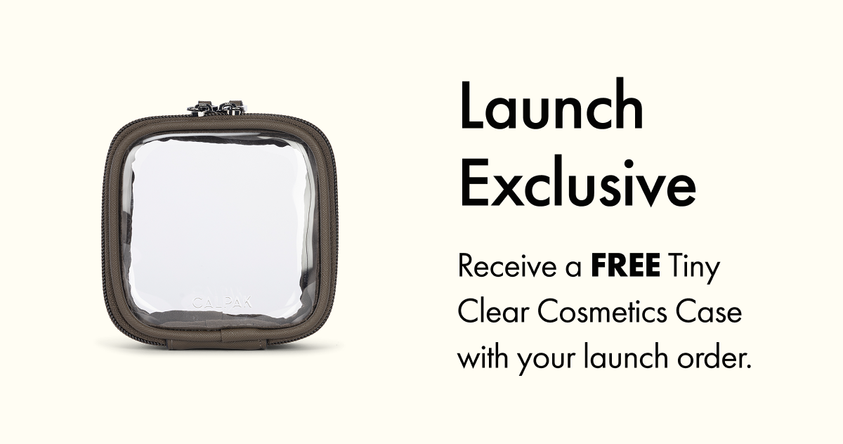 Launch exclusive | Receive a free tiny clear cosmetics case with your launch order.