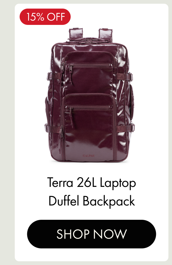 15% OFF | Terra 26L Laptop Duffel Backpack | SHOP NOW