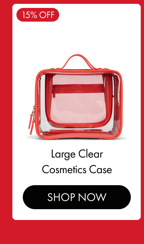 15% OFF | Large Clear Cosmetics Case | SHOP NOW