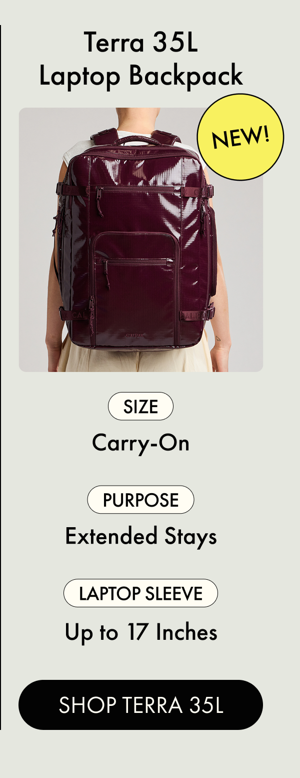 NEW Terra 35L Laptop Backpack | Carry-On size, fits laptops up to 17 inches. | SHOP TERRA 35L