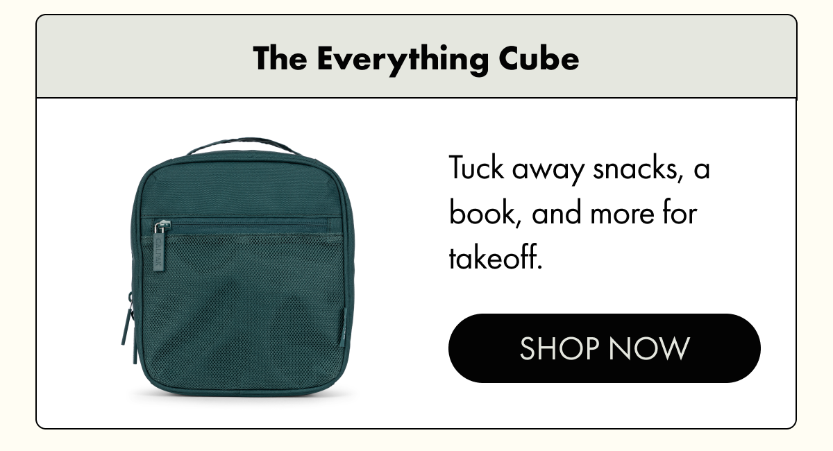 The everything cube | Tuck away snacks, a book, and more for takeoff.