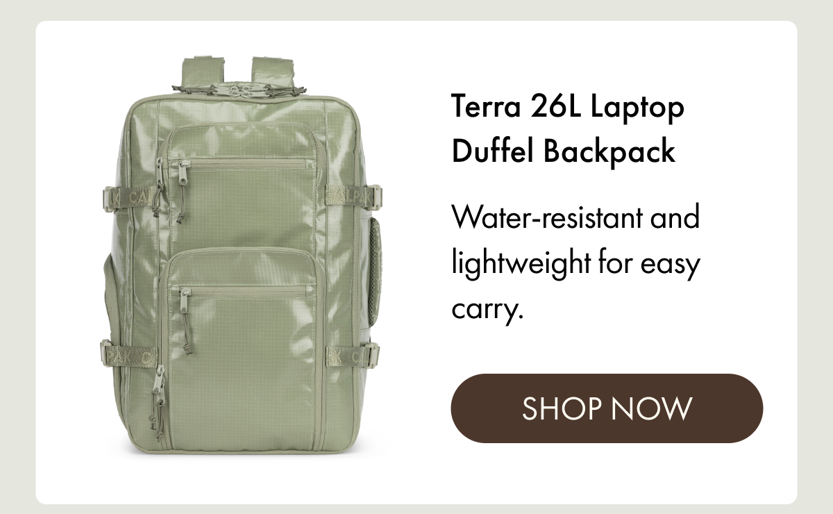 Terra 26L Laptop Duffel Backpack | Water-resistant and lightweight for easy carry. | SHOP NOW