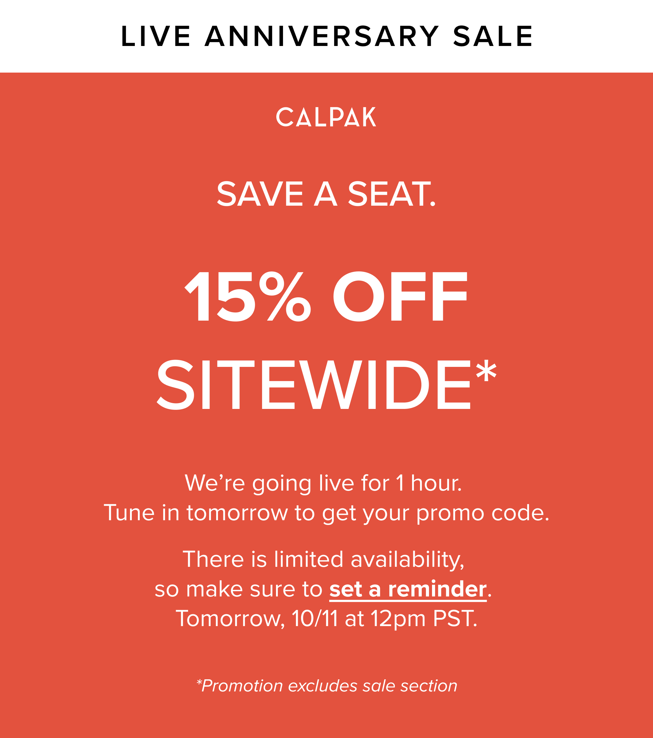 CALPAK Travel: TOMORROW: EARLY ACCESS TO ANNIVERSARY SALE | Milled
