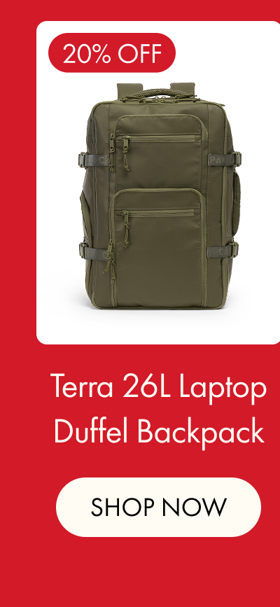 20% OFF | Terra 26L Laptop Duffel Backpack | SHOP NOW