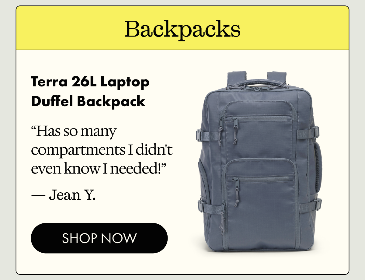 Backpacks | Terra 26L Laptop Duffel Backpack | "Has so many compartments I didn't even know I needed!" - Jean Y. | SHOP NOW