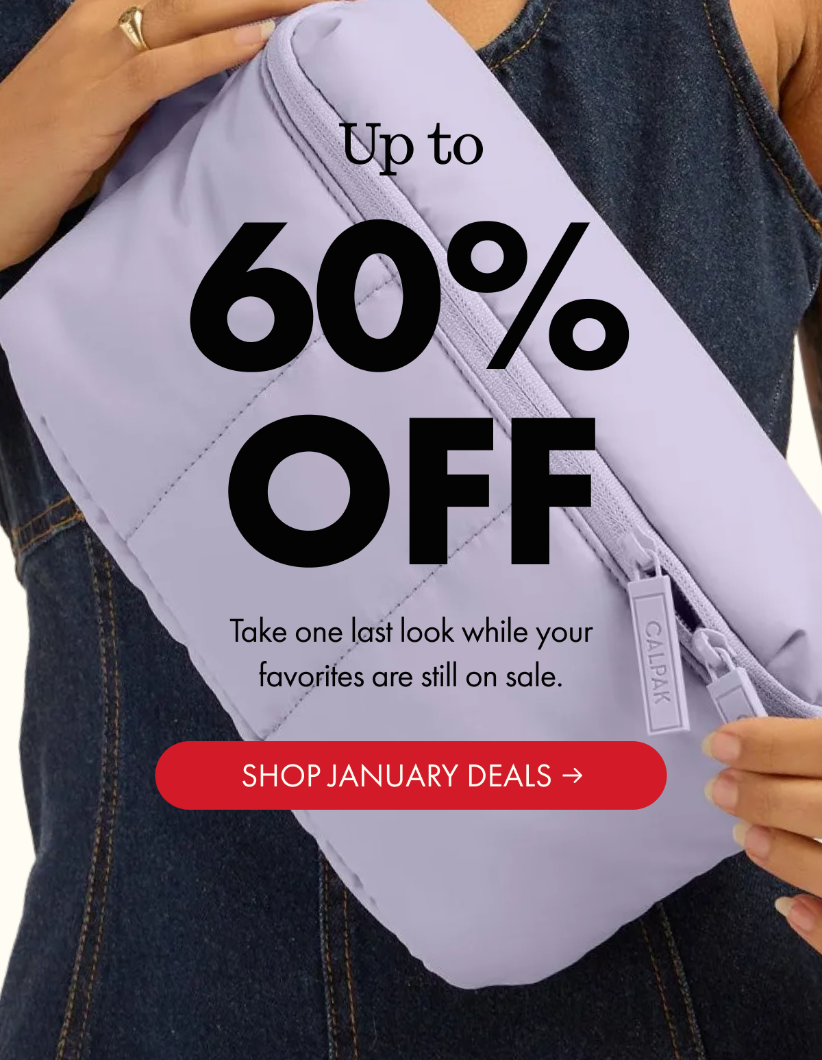 Up to 60% OFF | Take one last look while your favorites are still on sale. | SHOP JANUARY DEALS