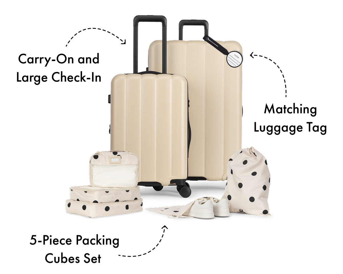 Carry-On and Large Check-In | Matching Luggage Tag | 5-Piece Packing Cubes Set