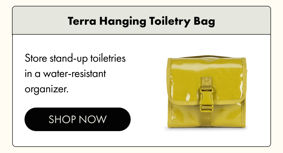Terra hanging toiletry bag | store stand-up toiletries in a water-resistance organizer