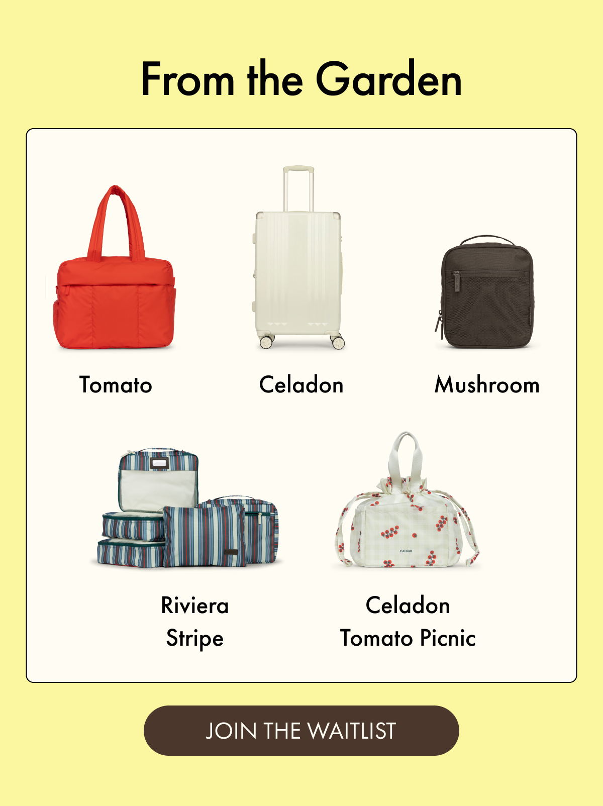 From the Garden | Tomato | Celadon | Mushroom | Riviera Stripe | Celadon Tomato Picnic | JOIN THE WAITLIST