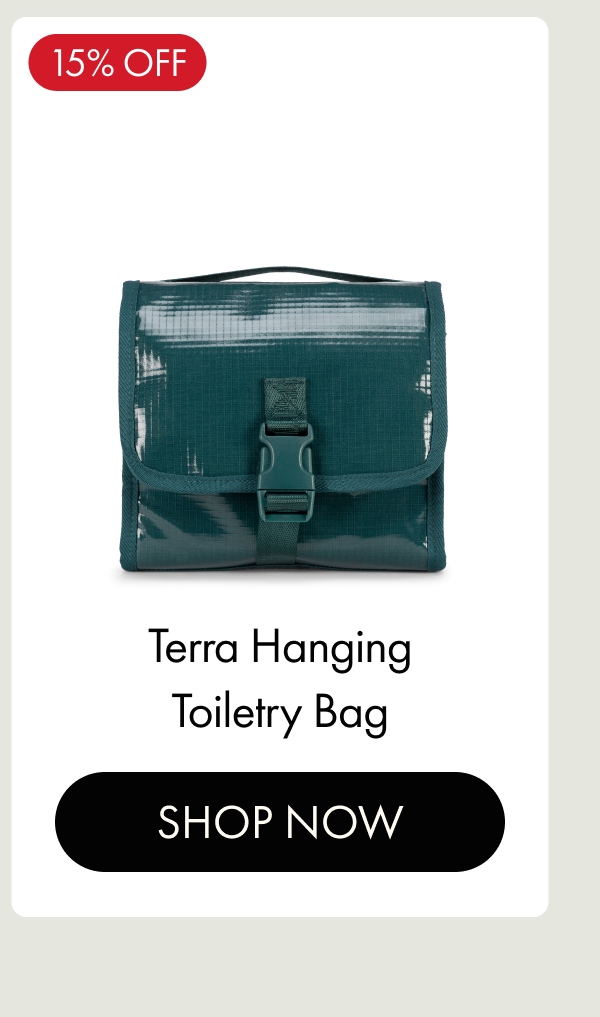 15% OFF | Terra Hanging Toiletry Bag | SHOP NOW