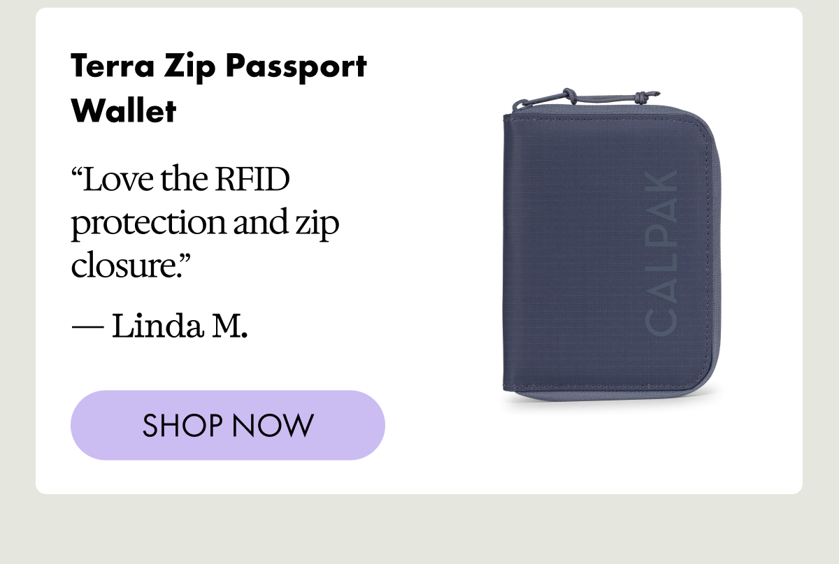 Terra Zip Passport Wallet | "Love the RFID protection and zip closure." - Linda M. | SHOP NOW
