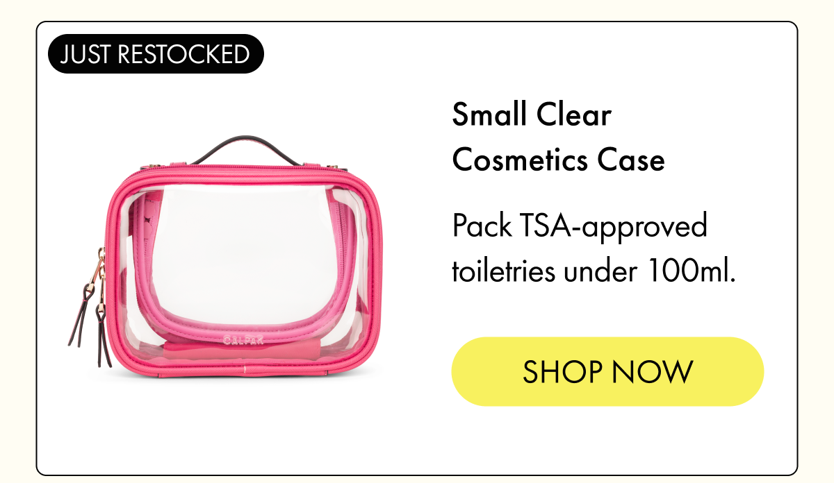 JUST RESTOCKED | Small Clear Cosmetics Case | Pack TSA-approved toiletries under 100ml. | SHOP NOW
