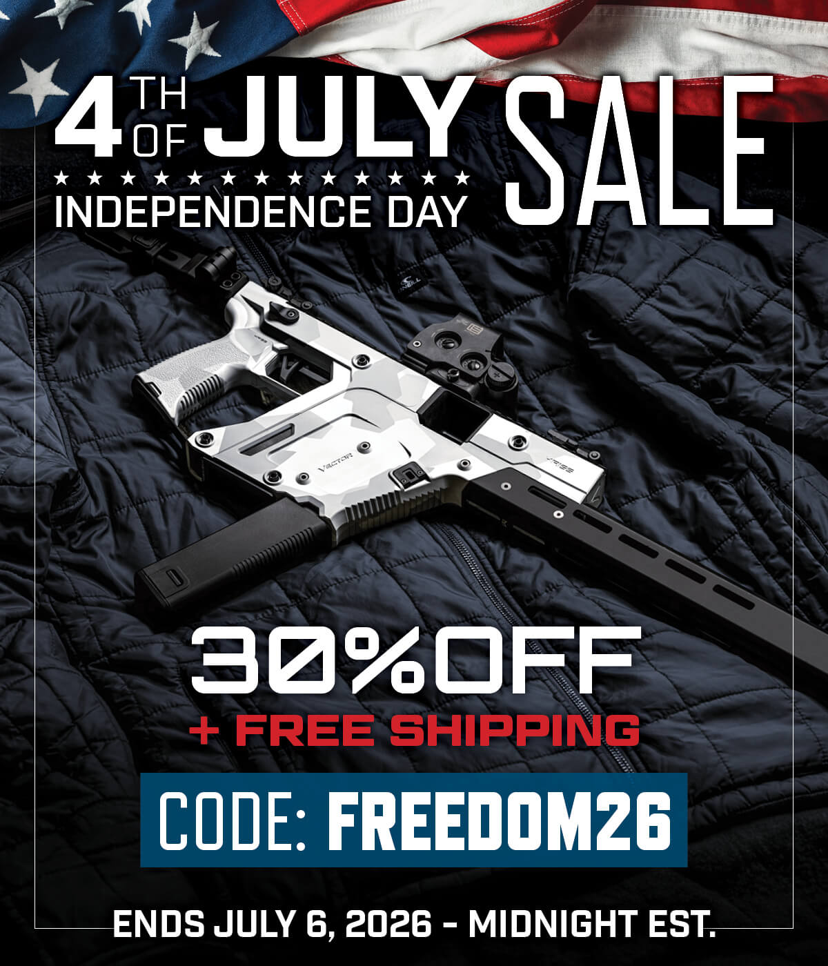  INDEPENDENCE DAY SALE — 30% OFF + FREE SHIPPING Use code FREEDOM26 at checkout. Valid on all in-stock items at kriss-usa.com. Sale ends July 6, 2026 at midnight EST. INDEPENDENCE DAY SALE — 30% OFF + FREE SHIPPING Use code FREEDOM26 at checkout. Valid on all in-stock items at kriss-usa.com. Sale ends July 6, 2026 at midnight EST.