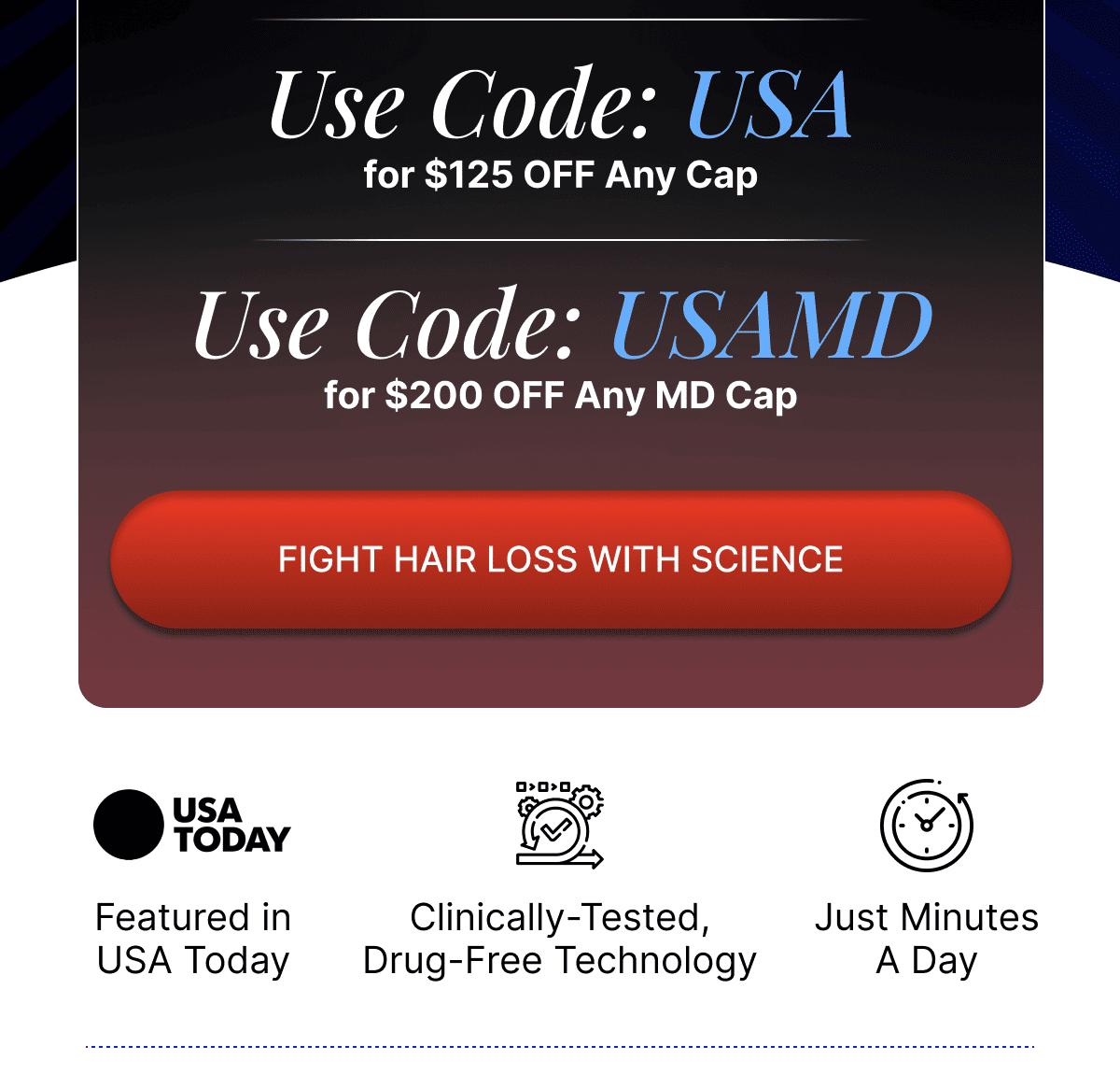 Use Code: USA for $125 OFF Any Cap Use Code: USAMD For $200 OFF Any MD Cap