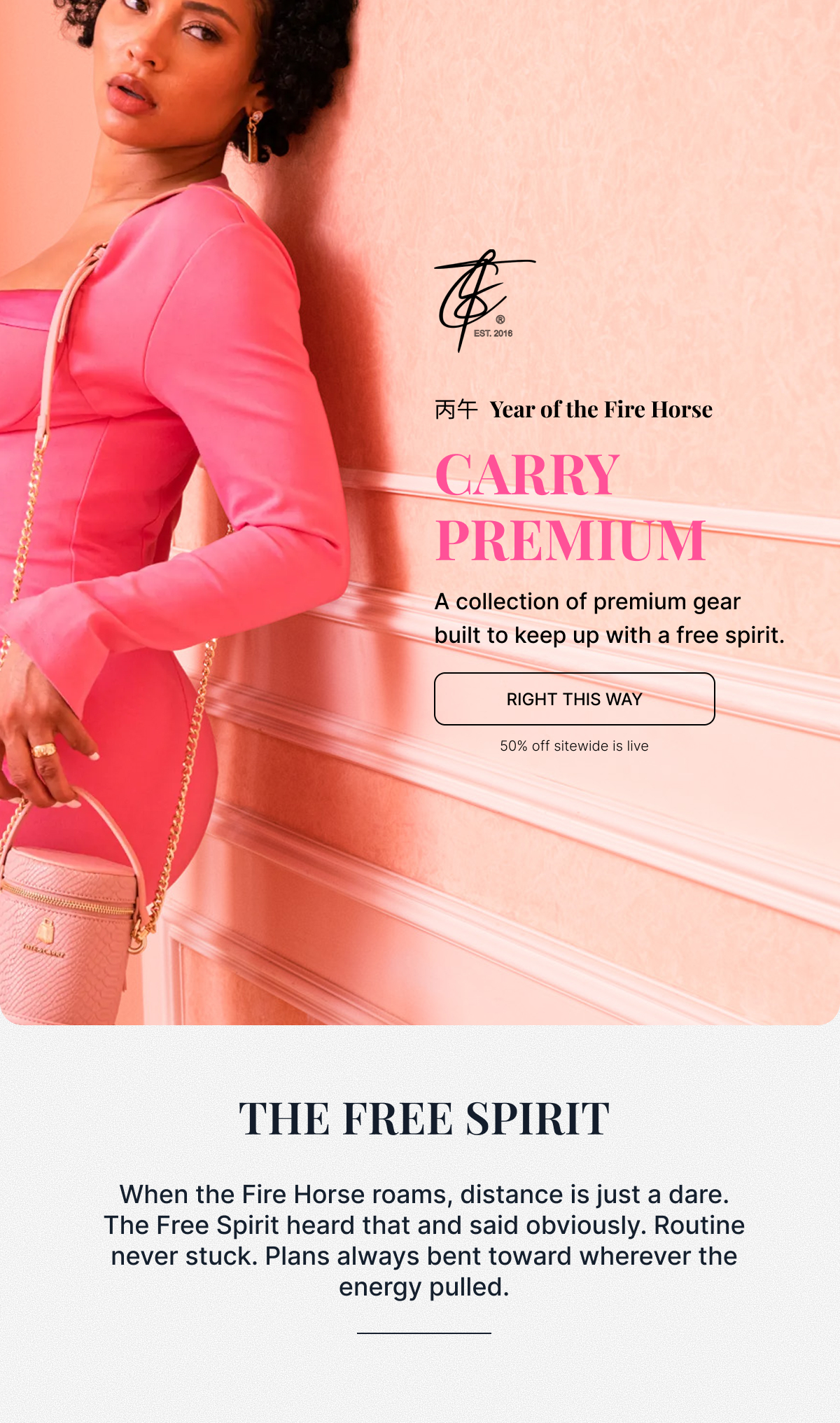 an image of a woman in a pink dress leaning against a wall