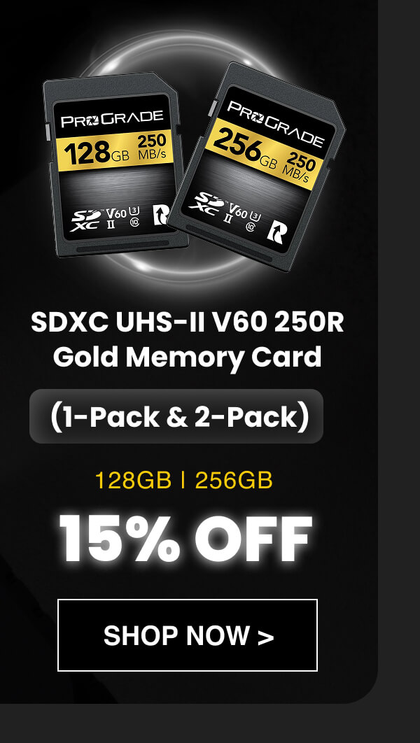 SDXC UHS-II V60 250R Gold Memory Card 15% OFF | (1-Pack & 2-Pack) 128GB | 256GB
