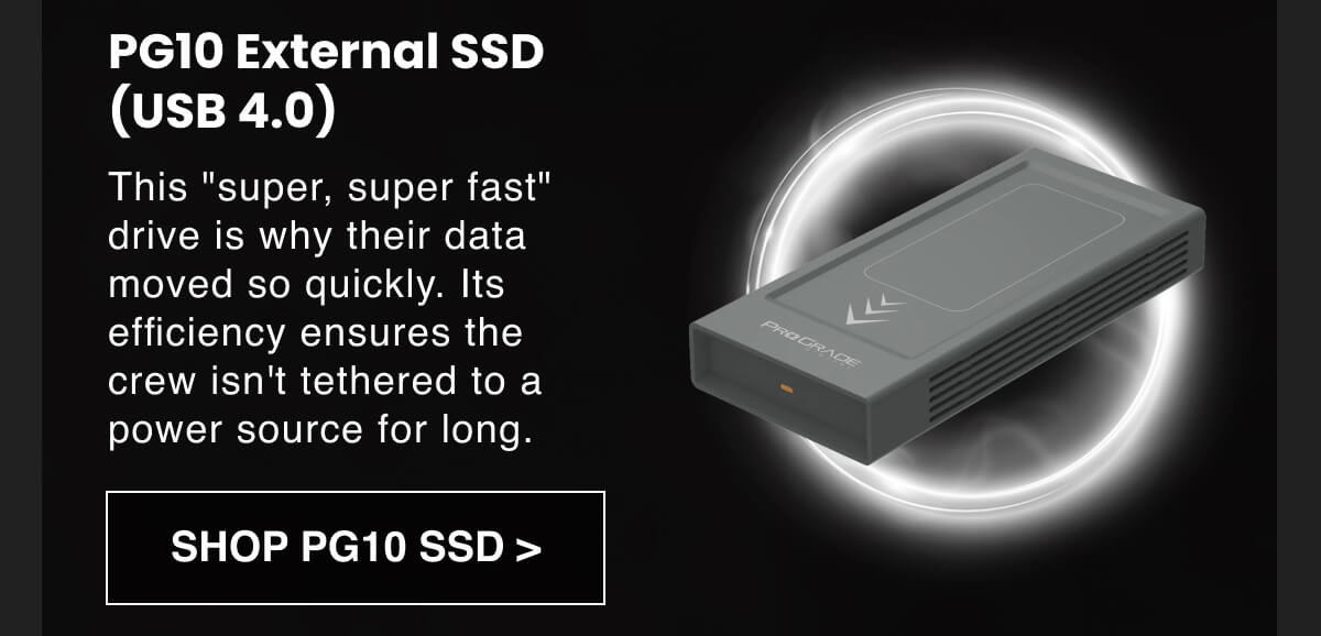 PG10 External SSD (USB 4.0): This "super, super fast" drive is why their data moved so quickly. Its efficiency ensures the crew isn't tethered to a power source for long.