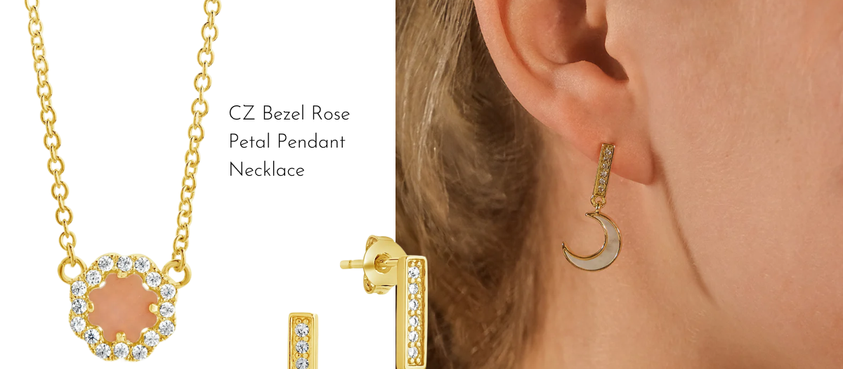 CZ Bezel Rose Petal Pendant Necklace
