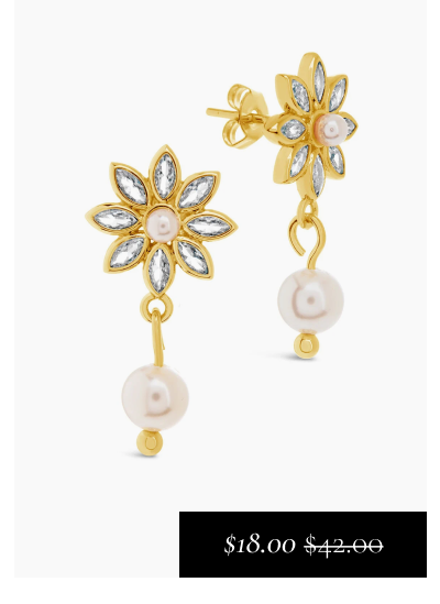 Esti CZ Flower & Pearl Drop Stud Earrings