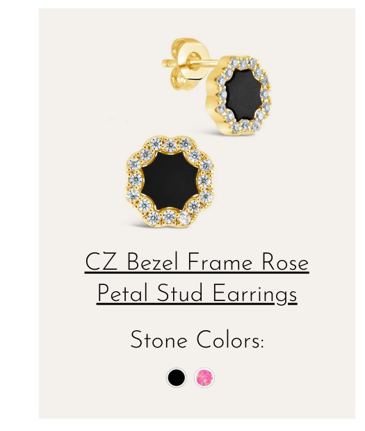 CZ Bezel Frame Rose Petal Stud Earrings