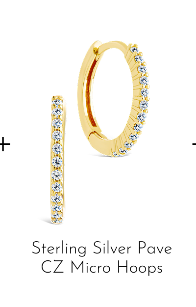 Sterling Silver Pave CZ Micro Hoops