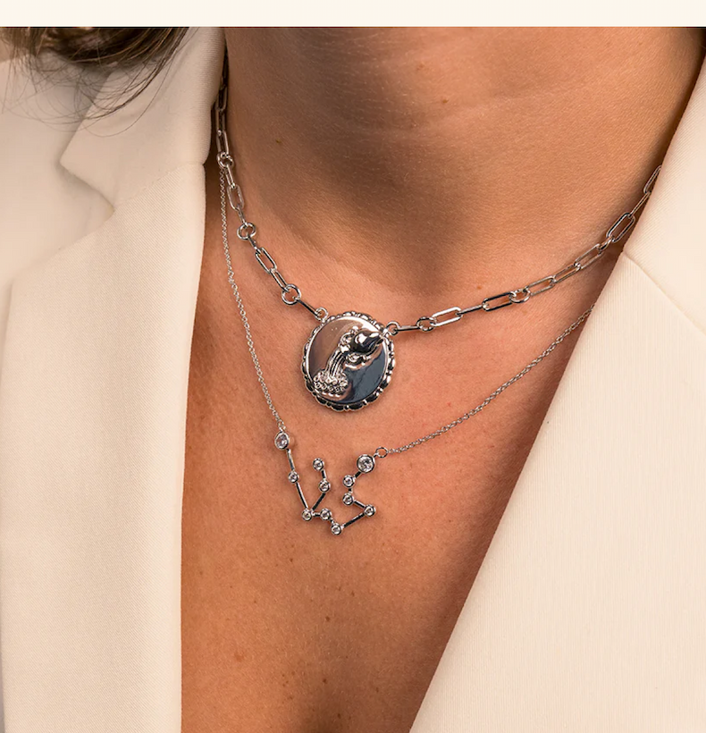 'When Stars Align' Constellation Necklace & Bold Link Zodiac Necklace Set
