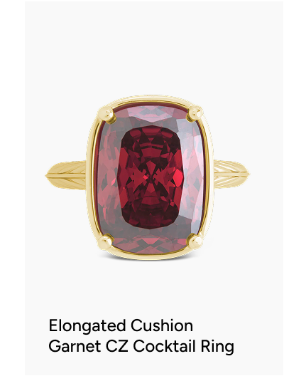 Sterling Silver Elongated Cushion Garnet CZ Cocktail Ring