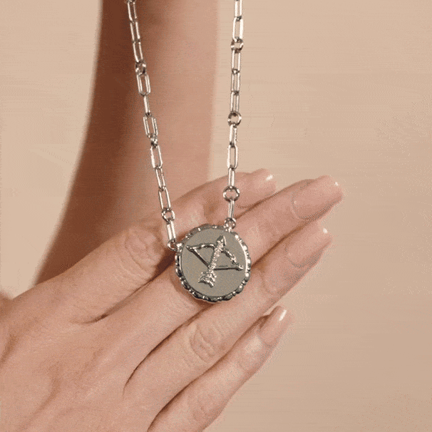 Bold CZ Zodiac Link Pendant Necklace - Sagittarius