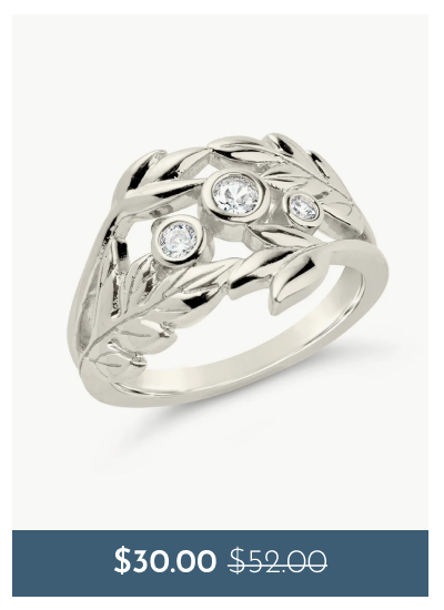 Sicily CZ Leaf Ring | $30.00