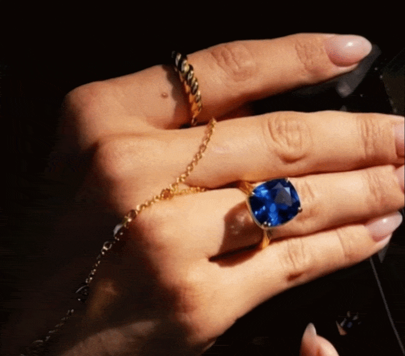 Elongated Cushion Sapphire CZ Cocktail Ring