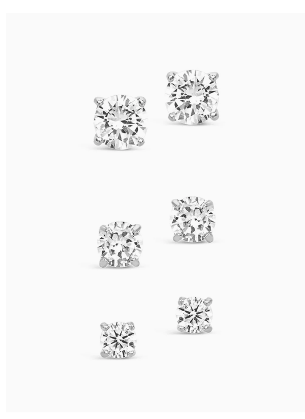 Sterling Silver Cubic Zirconia Stud Earring Set