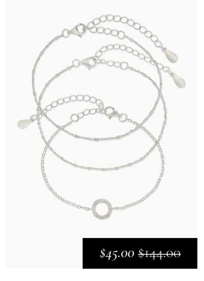 Sterling Silver CZ Circle & Chain Bracelet Set of 3