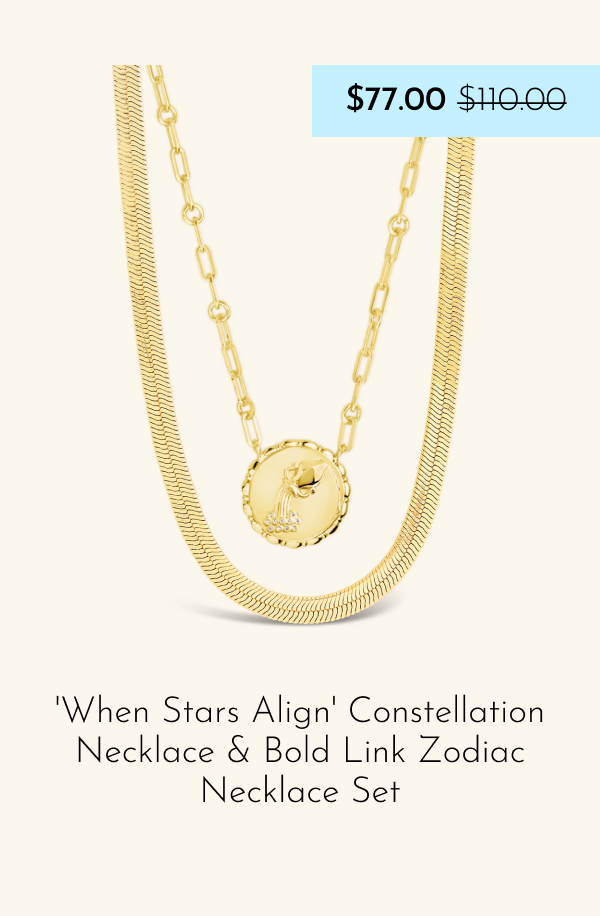 Bold Link Zodiac Necklace & Herringbone Chain Necklace Set