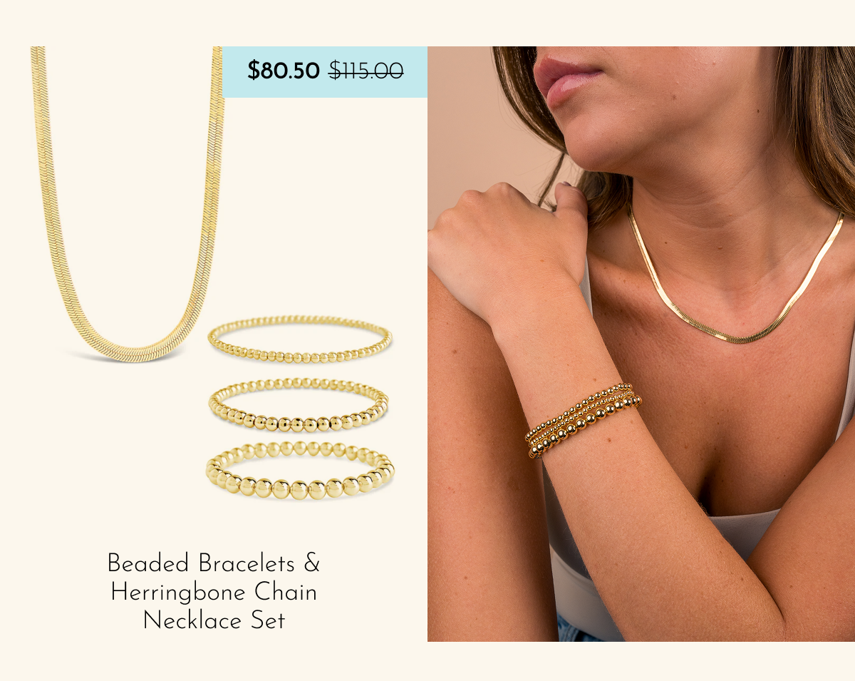 Beaded Bracelets & Herringbone Chain Necklace Set