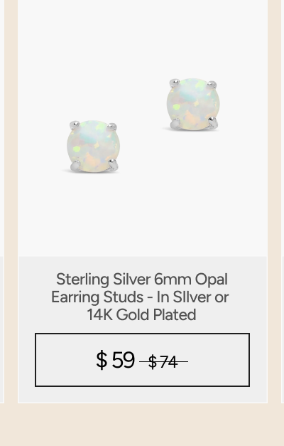 Sterling Silver 6mm Opal Earring Studs - In SIlver or  14K Gold Plated