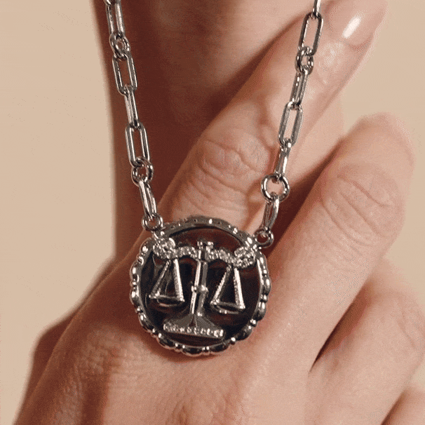 Bold CZ Zodiac Link Pendant Necklace - Libra