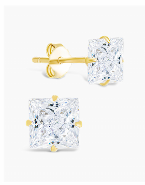Sterling Silver Princess Cut Prong Set Stud Earrings
