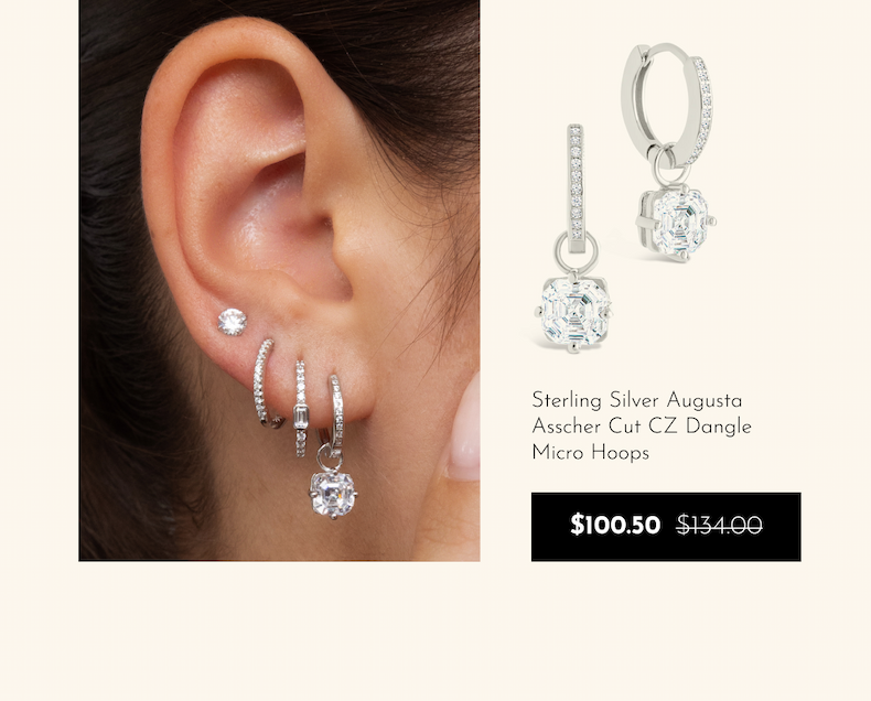 Sterling Silver Augusta Asscher Cut CZ Dangle Micro Hoops $100.50  $134.00