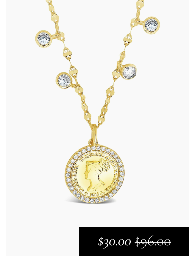 Sterling Silver Coin Medallion & Bezel CZ Charm Necklace