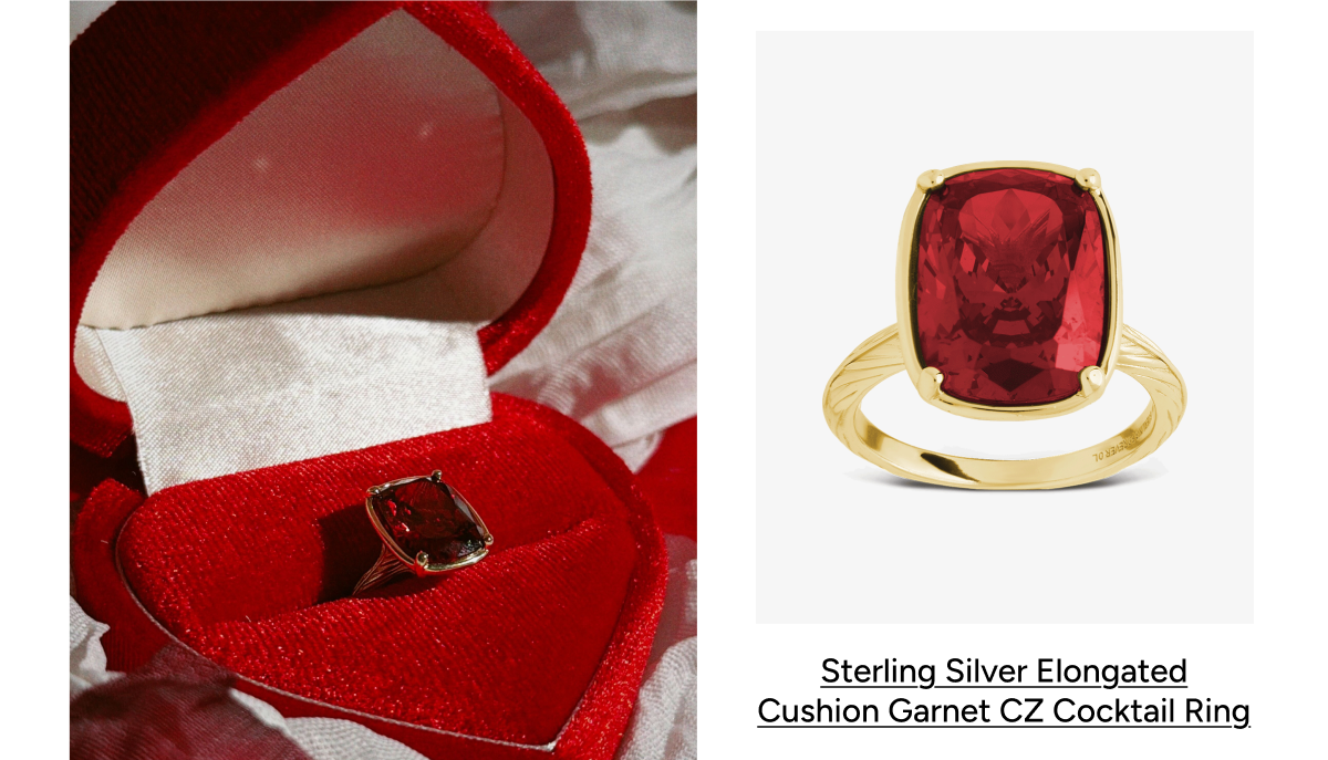 Sterling Silver Elongated Cushion Garnet CZ Cocktail Ring