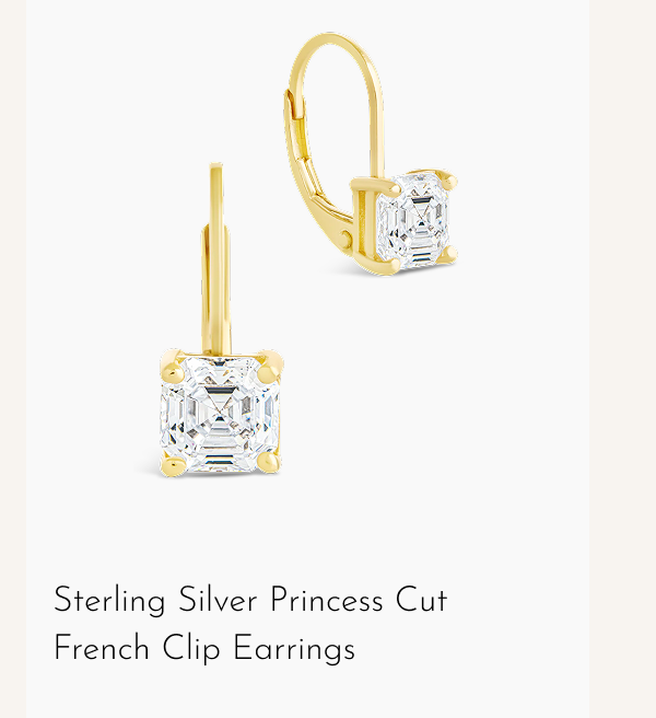 Sterling Silver Princess Cut French Clip Earrings