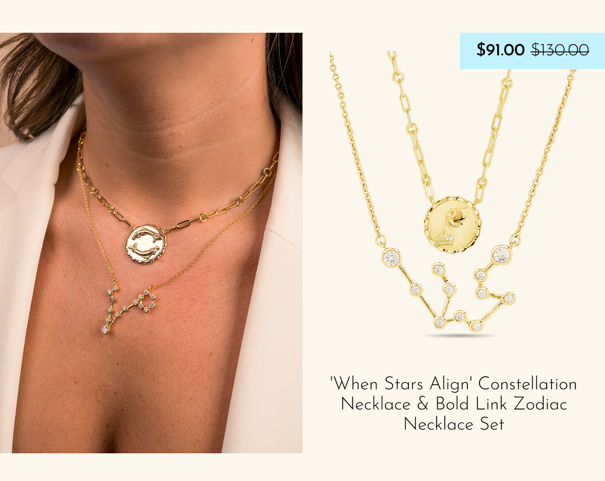 'When Stars Align' Constellation Necklace & Bold Link Zodiac Necklace Set