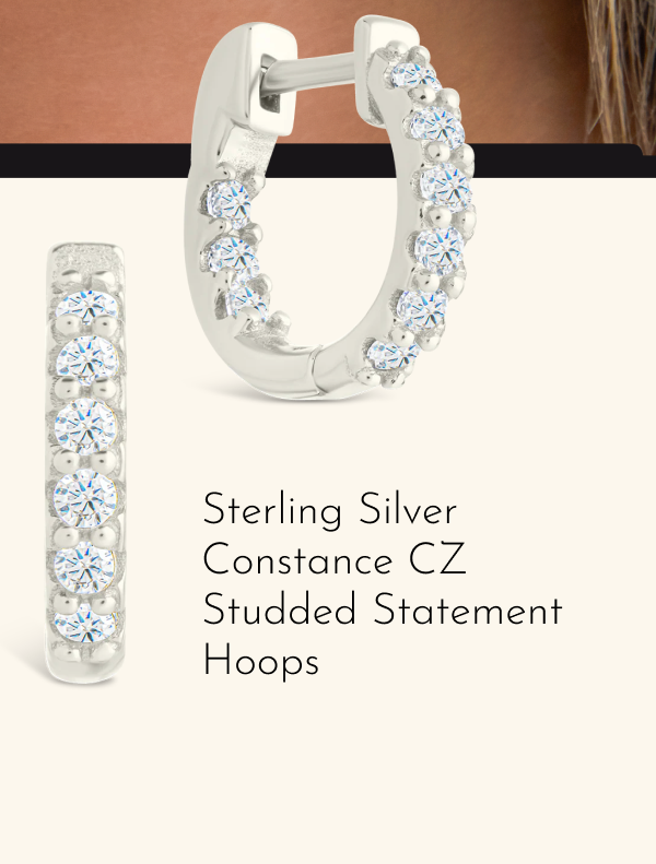Sterling Silver Constance CZ Studded Statement Hoops